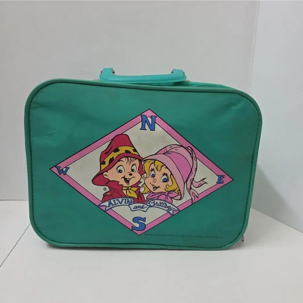 Vintage 1990 Alvin & Chipmunks, Alvin & Britney Teal Blue Green Child’s Suitcase